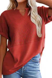 Willluxe® Casual V-Neck Textured Panel T-Shirt