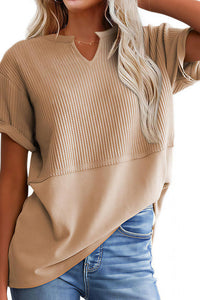 Willluxe® Casual V-Neck Textured Panel T-Shirt