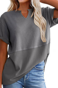 Willluxe® Casual V-Neck Textured Panel T-Shirt