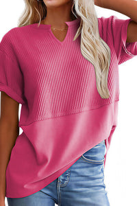 Willluxe® Casual V-Neck Textured Panel T-Shirt