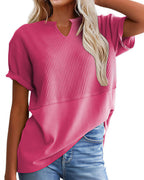 Willluxe® Casual V-Neck Textured Panel T-Shirt