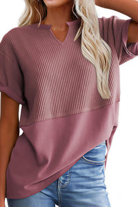 Willluxe® Casual V-Neck Textured Panel T-Shirt