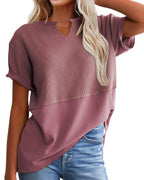 Willluxe® Casual V-Neck Textured Panel T-Shirt