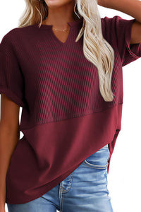 Willluxe® Casual V-Neck Textured Panel T-Shirt