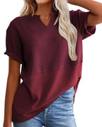 Willluxe® Casual V-Neck Textured Panel T-Shirt