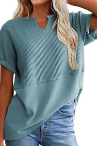 Willluxe® Casual V-Neck Textured Panel T-Shirt