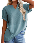 Willluxe® Casual V-Neck Textured Panel T-Shirt