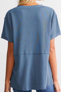 Willluxe® Casual V-Neck Textured Panel T-Shirt