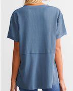 Willluxe® Casual V-Neck Textured Panel T-Shirt