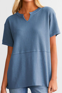 Willluxe® Casual V-Neck Textured Panel T-Shirt