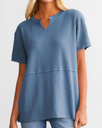 Willluxe® Casual V-Neck Textured Panel T-Shirt