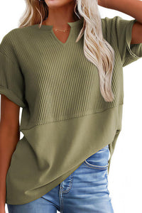 Willluxe® Casual V-Neck Textured Panel T-Shirt