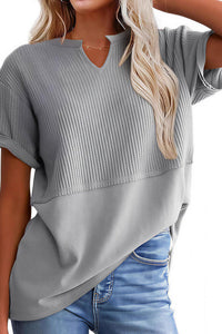 Willluxe® Casual V-Neck Textured Panel T-Shirt