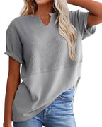 Willluxe® Casual V-Neck Textured Panel T-Shirt