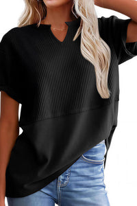 Willluxe® Casual V-Neck Textured Panel T-Shirt