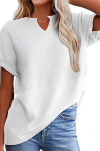 Willluxe® Casual V-Neck Textured Panel T-Shirt
