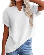 Willluxe® Casual V-Neck Textured Panel T-Shirt