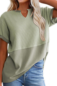 Willluxe® Casual V-Neck Textured Panel T-Shirt