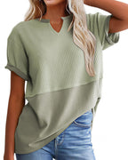 Willluxe® Casual V-Neck Textured Panel T-Shirt