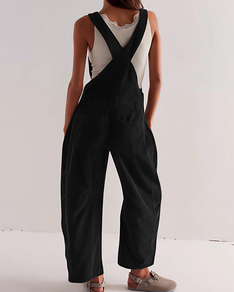 Willluxe® Corduroy Wide-Leg Bib Overalls with Pockets