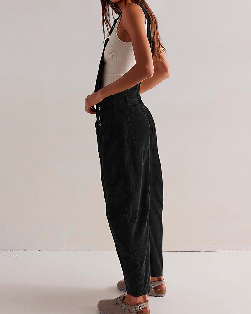 Willluxe® Corduroy Wide-Leg Bib Overalls with Pockets