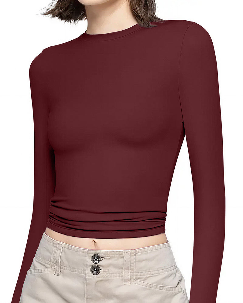 Willluxe® Essential Slim Fit Long Sleeve Crew Neck Crop Top
