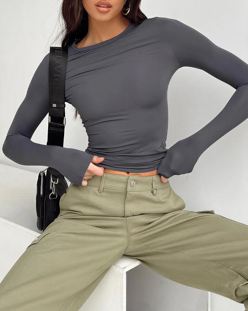 Willluxe® Essential Slim Fit Long Sleeve Crew Neck Crop Top