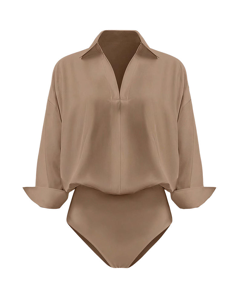 Willluxe® The Effortless Draped Collared Bodysuit