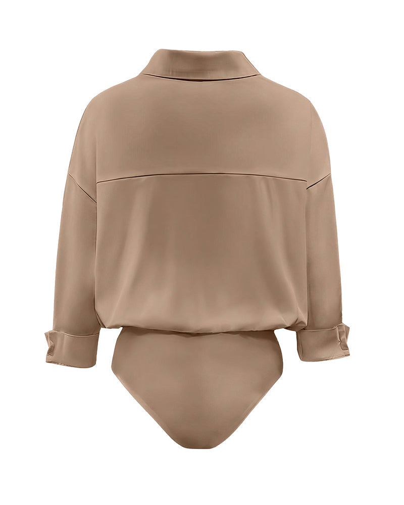 Willluxe® The Effortless Draped Collared Bodysuit