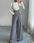 Willluxe® Houndstooth High-Waisted Wide Leg Suspender Pants