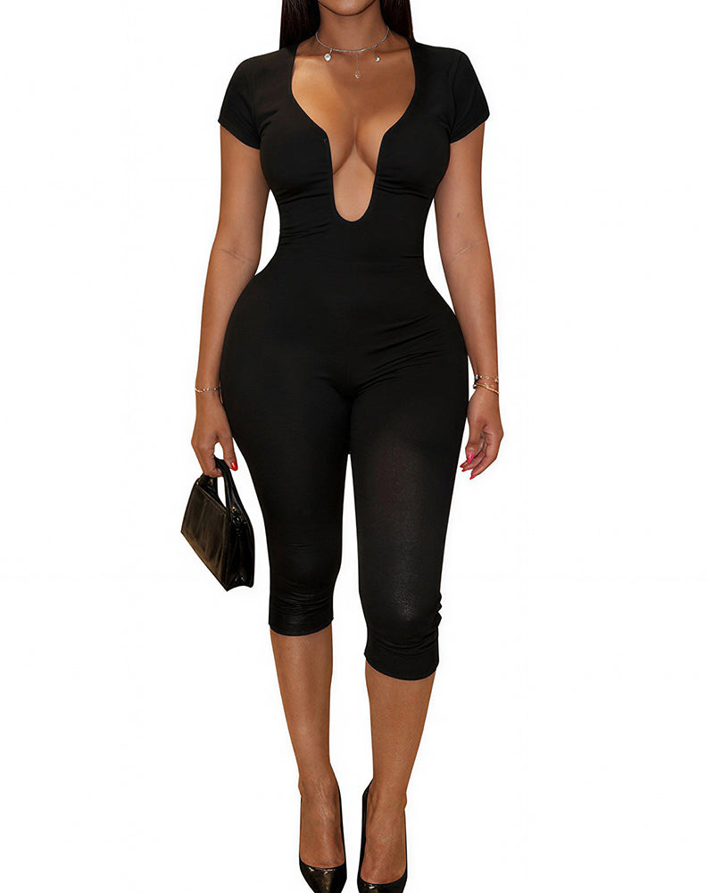 Willluxe® Deep-U Curve-Hugging Jumpsuit