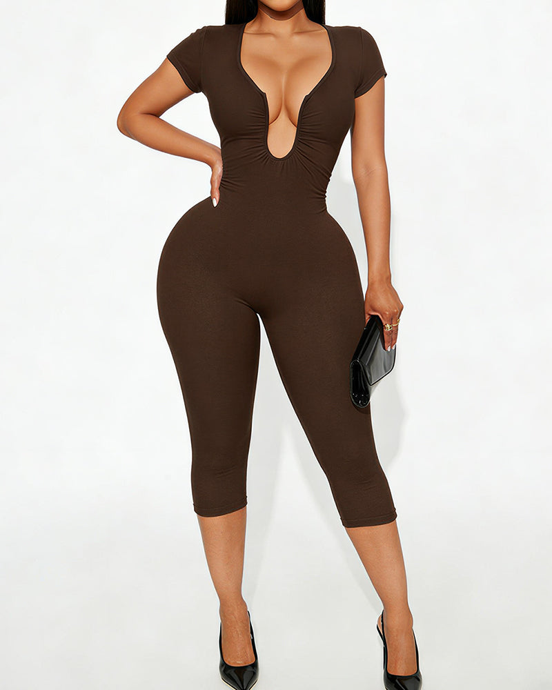 Willluxe® Deep-U Curve-Hugging Jumpsuit