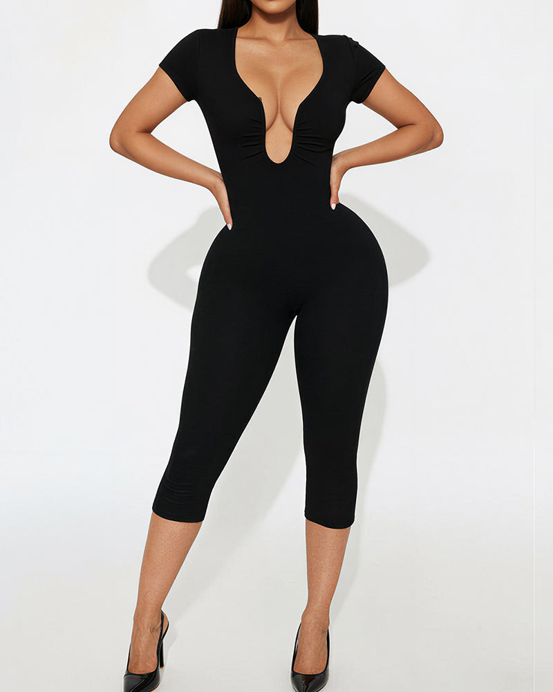 Willluxe® Deep-U Curve-Hugging Jumpsuit