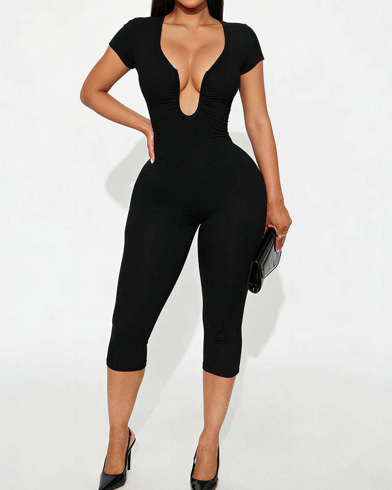 Willluxe® Deep-U Curve-Hugging Jumpsuit