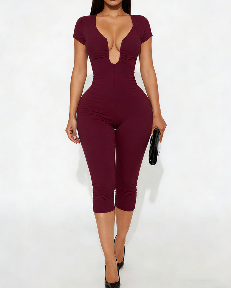 Willluxe® Deep-U Curve-Hugging Jumpsuit
