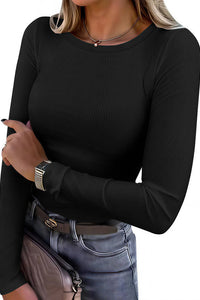 Willluxe® Essential Ribbed Long Sleeve Crewneck Top