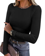 Willluxe® Essential Ribbed Long Sleeve Crewneck Top
