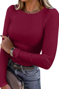 Willluxe® Essential Ribbed Long Sleeve Crewneck Top