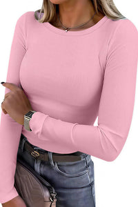 Willluxe® Essential Ribbed Long Sleeve Crewneck Top