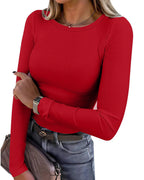 Willluxe® Essential Ribbed Long Sleeve Crewneck Top