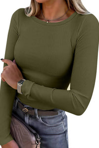 Willluxe® Essential Ribbed Long Sleeve Crewneck Top