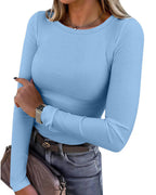 Willluxe® Essential Ribbed Long Sleeve Crewneck Top