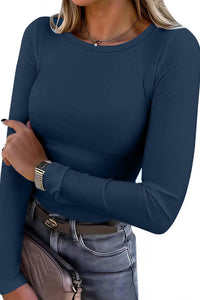 Willluxe® Essential Ribbed Long Sleeve Crewneck Top