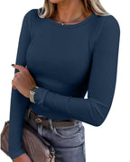 Willluxe® Essential Ribbed Long Sleeve Crewneck Top