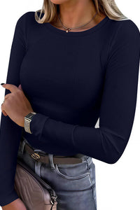 Willluxe® Essential Ribbed Long Sleeve Crewneck Top