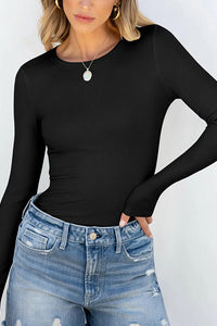 Willluxe® Essential Ribbed Long Sleeve Crewneck Top