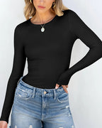 Willluxe® Essential Ribbed Long Sleeve Crewneck Top
