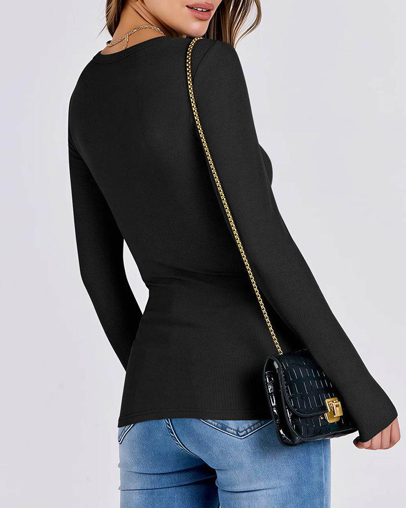 Willluxe® Essential Ribbed Long Sleeve Crewneck Top
