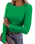Willluxe® Essential Ribbed Long Sleeve Crewneck Top