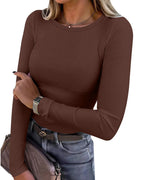 Willluxe® Essential Ribbed Long Sleeve Crewneck Top
